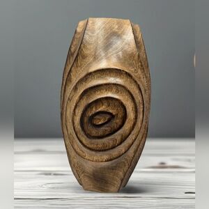 Handcraved Wood Vase Looks Like A Tree Design Waves & Circles Medium-Dark Browns